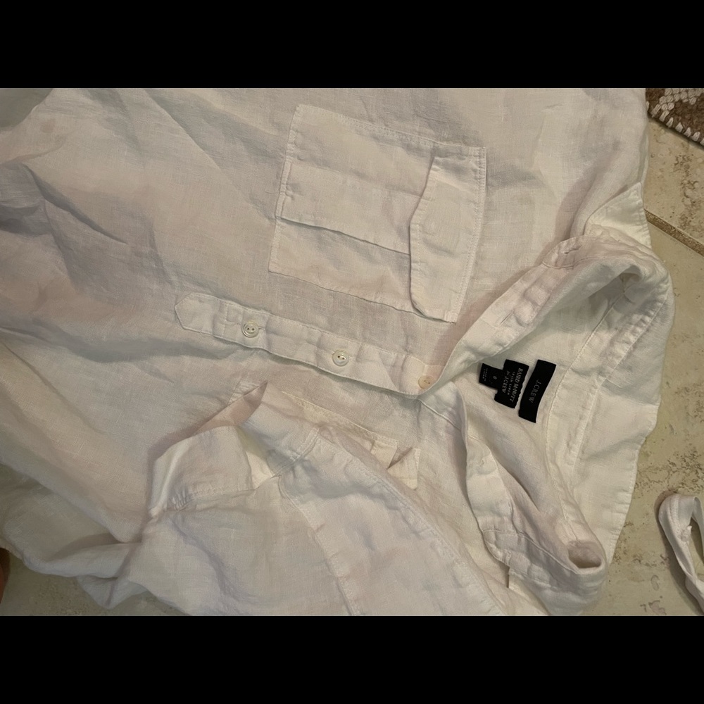 Linen j crew quarter button up short sleeve